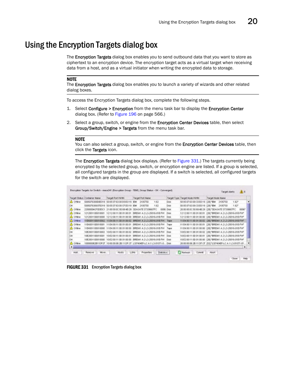 Using the encryption targets dialog box | Brocade Network Advisor SAN User Manual v12.1.0 User Manual | Page 773 / 1690