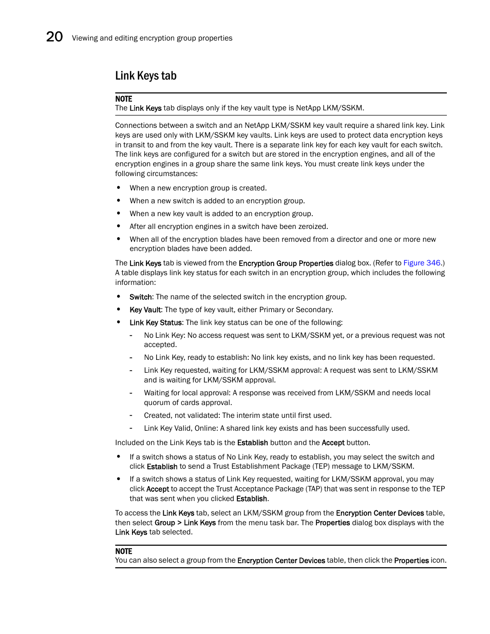 Link keys tab, Link, Keys tab | Brocade Network Advisor SAN User Manual v12.1.0 User Manual | Page 800 / 1690