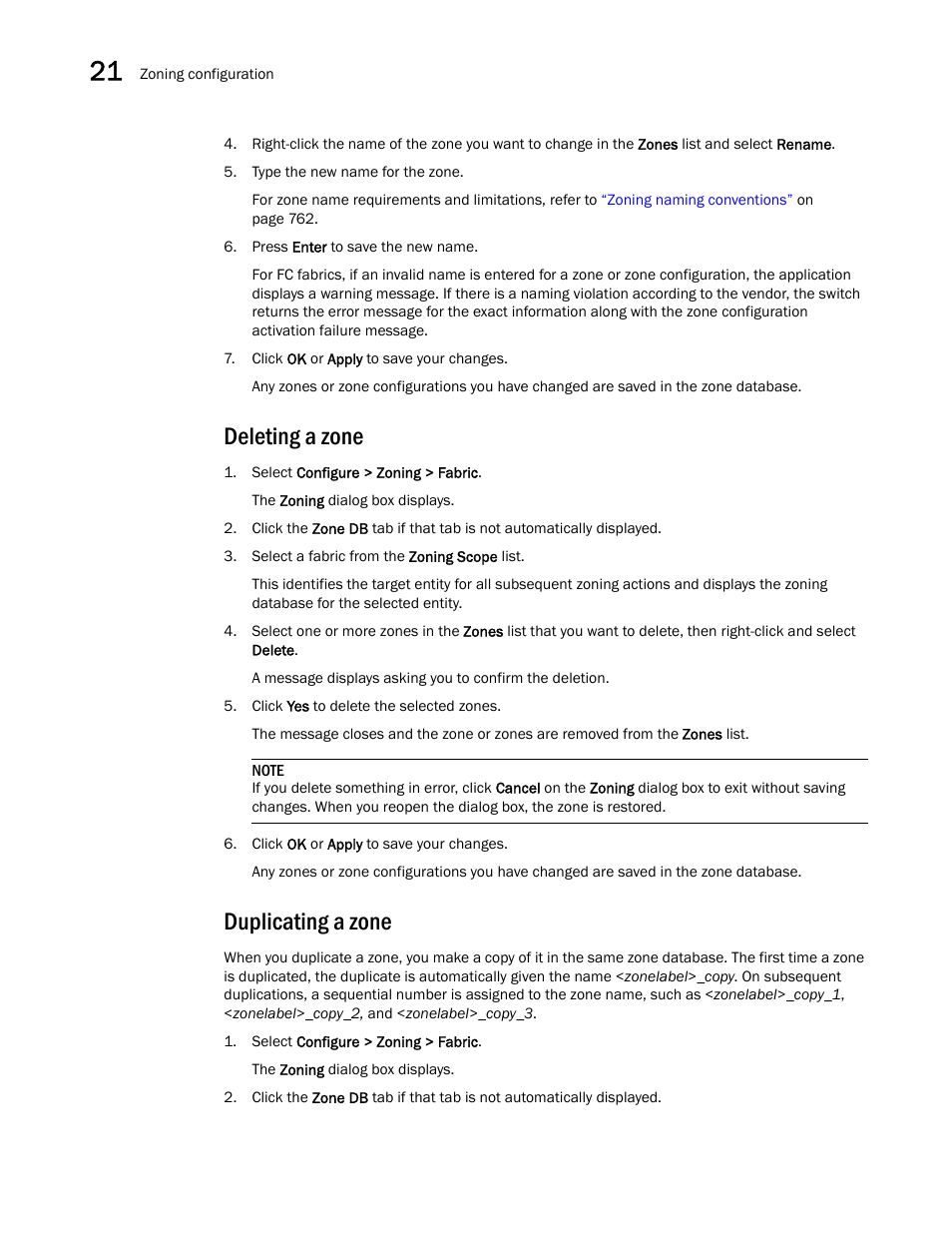 Deleting a zone, Duplicating a zone | Brocade Network Advisor SAN User Manual v12.1.0 User Manual | Page 816 / 1690