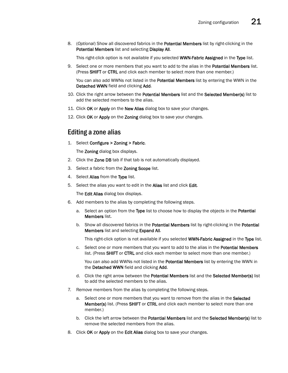 Editing a zone alias | Brocade Network Advisor SAN User Manual v12.1.0 User Manual | Page 819 / 1690