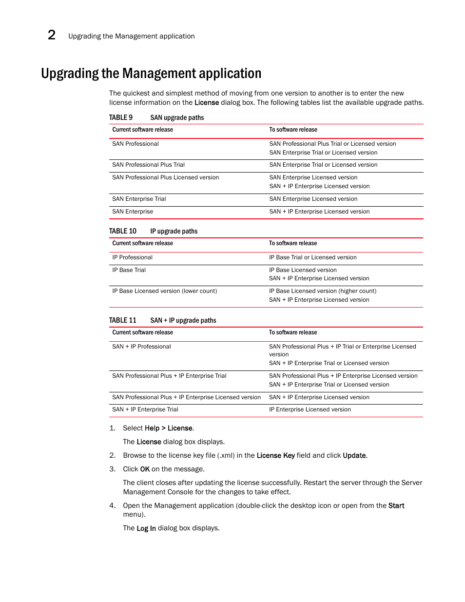 Upgrading the management application | Brocade Network Advisor SAN User Manual v12.1.0 User Manual | Page 82 / 1690