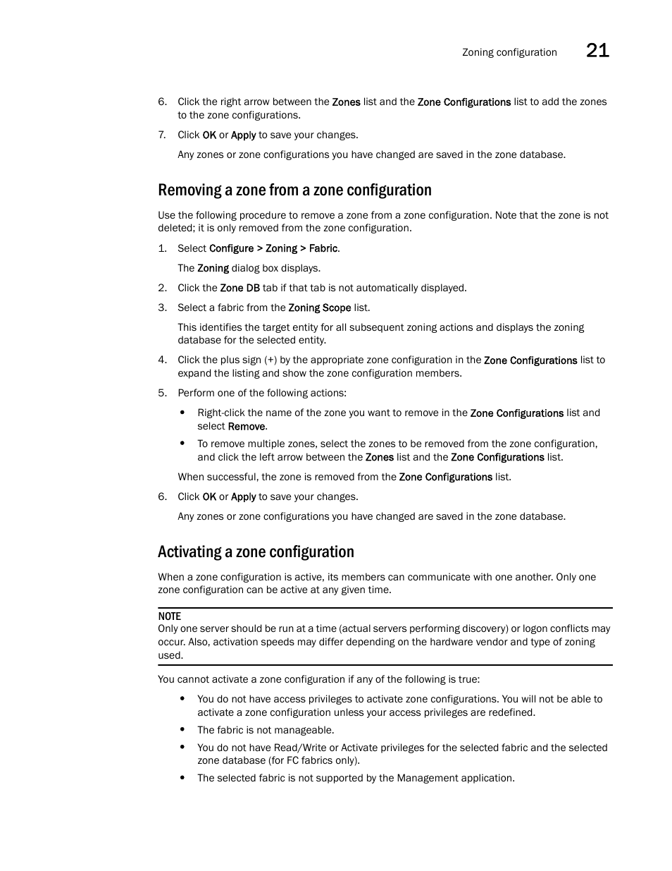 Removing a zone from a zone configuration, Activating a zone configuration | Brocade Network Advisor SAN User Manual v12.1.0 User Manual | Page 823 / 1690