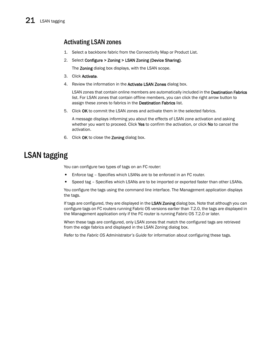 Activating lsan zones, Lsan tagging | Brocade Network Advisor SAN User Manual v12.1.0 User Manual | Page 838 / 1690