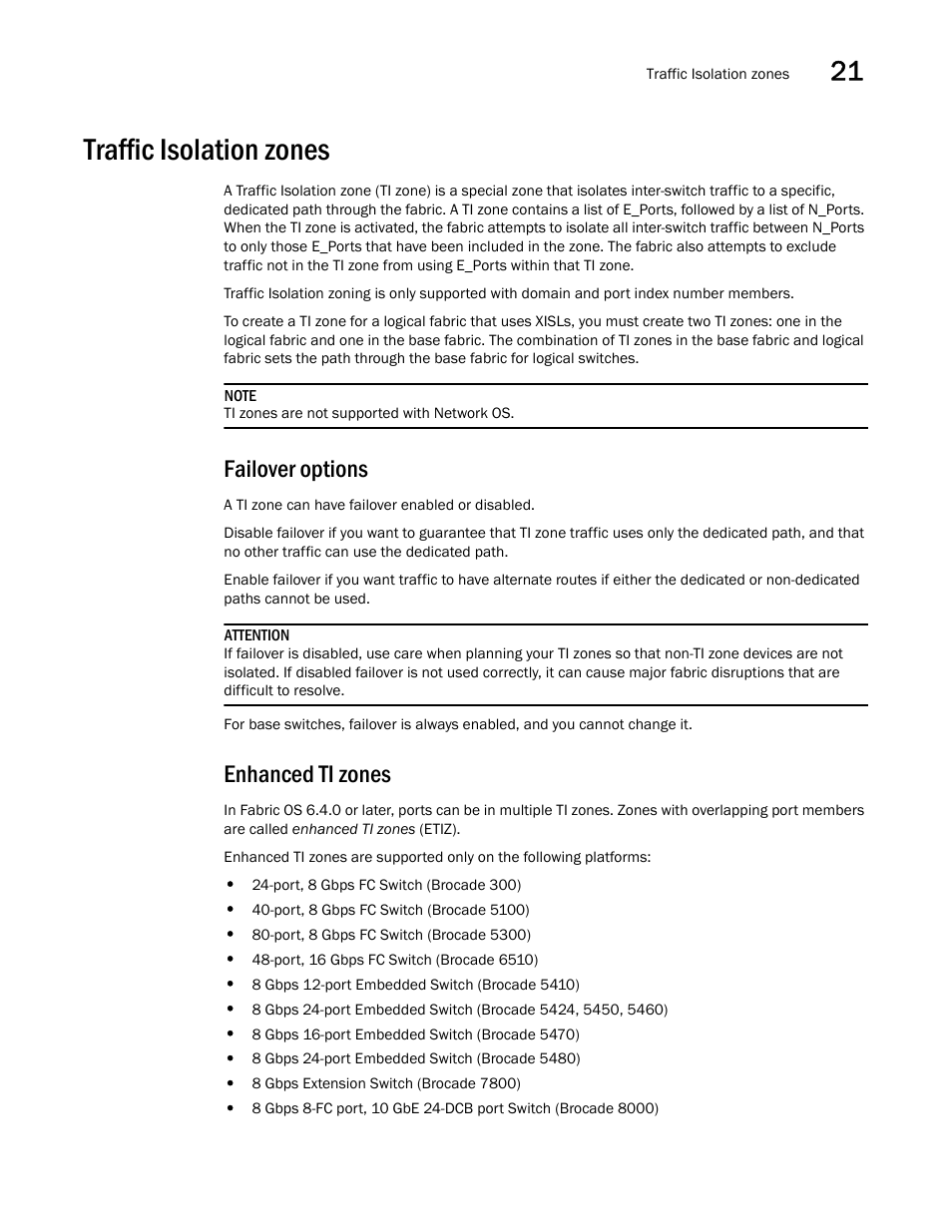 Traffic isolation zones, Failover options, Enhanced ti zones | Failover options enhanced ti zones, Traffic, Isolation zones | Brocade Network Advisor SAN User Manual v12.1.0 User Manual | Page 839 / 1690