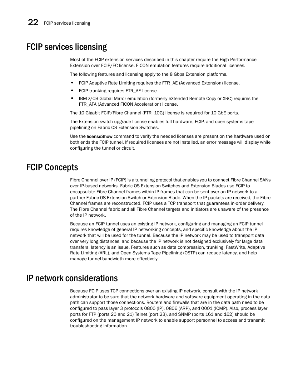 Fcip services licensing, Fcip concepts, Ip network considerations | Brocade Network Advisor SAN User Manual v12.1.0 User Manual | Page 858 / 1690