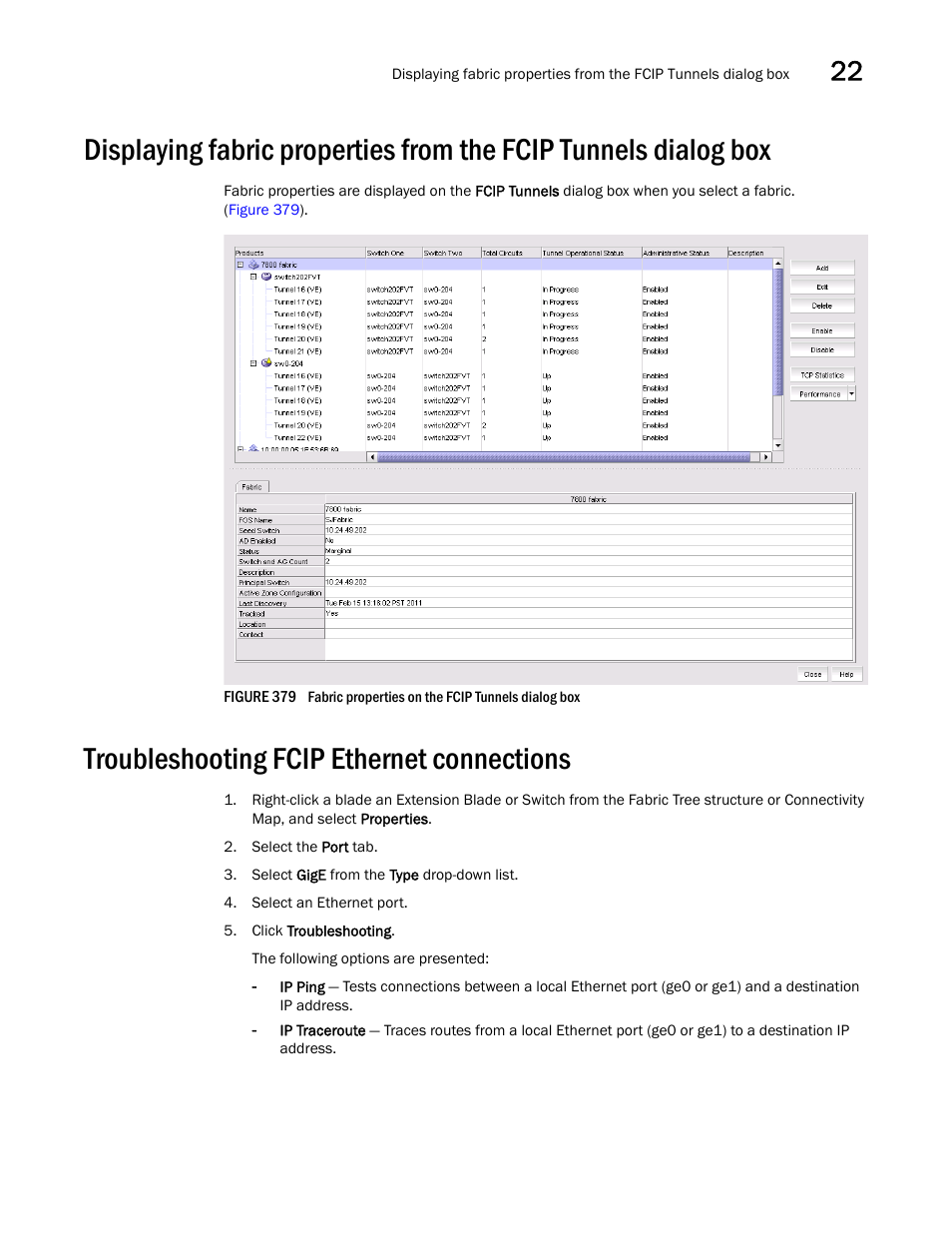 Troubleshooting fcip ethernet connections | Brocade Network Advisor SAN User Manual v12.1.0 User Manual | Page 907 / 1690