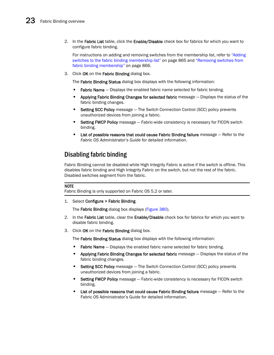 Disabling fabric binding | Brocade Network Advisor SAN User Manual v12.1.0 User Manual | Page 912 / 1690