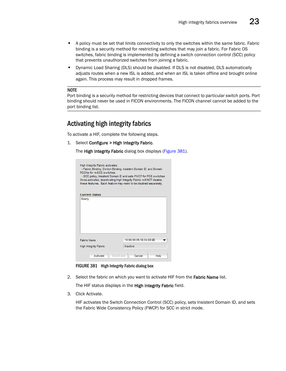 Activating high integrity fabrics | Brocade Network Advisor SAN User Manual v12.1.0 User Manual | Page 915 / 1690