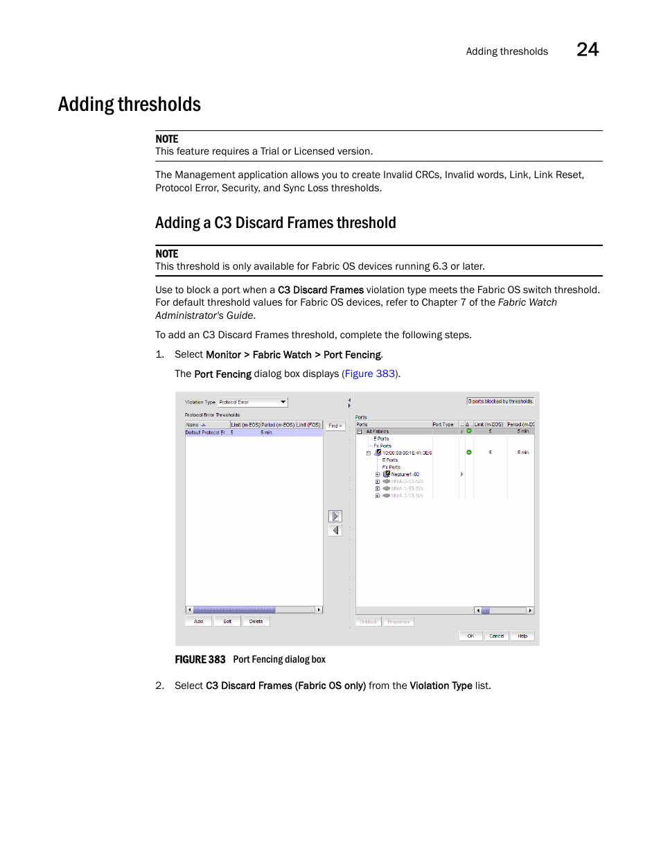 Adding thresholds, Adding a c3 discard frames threshold | Brocade Network Advisor SAN User Manual v12.1.0 User Manual | Page 923 / 1690
