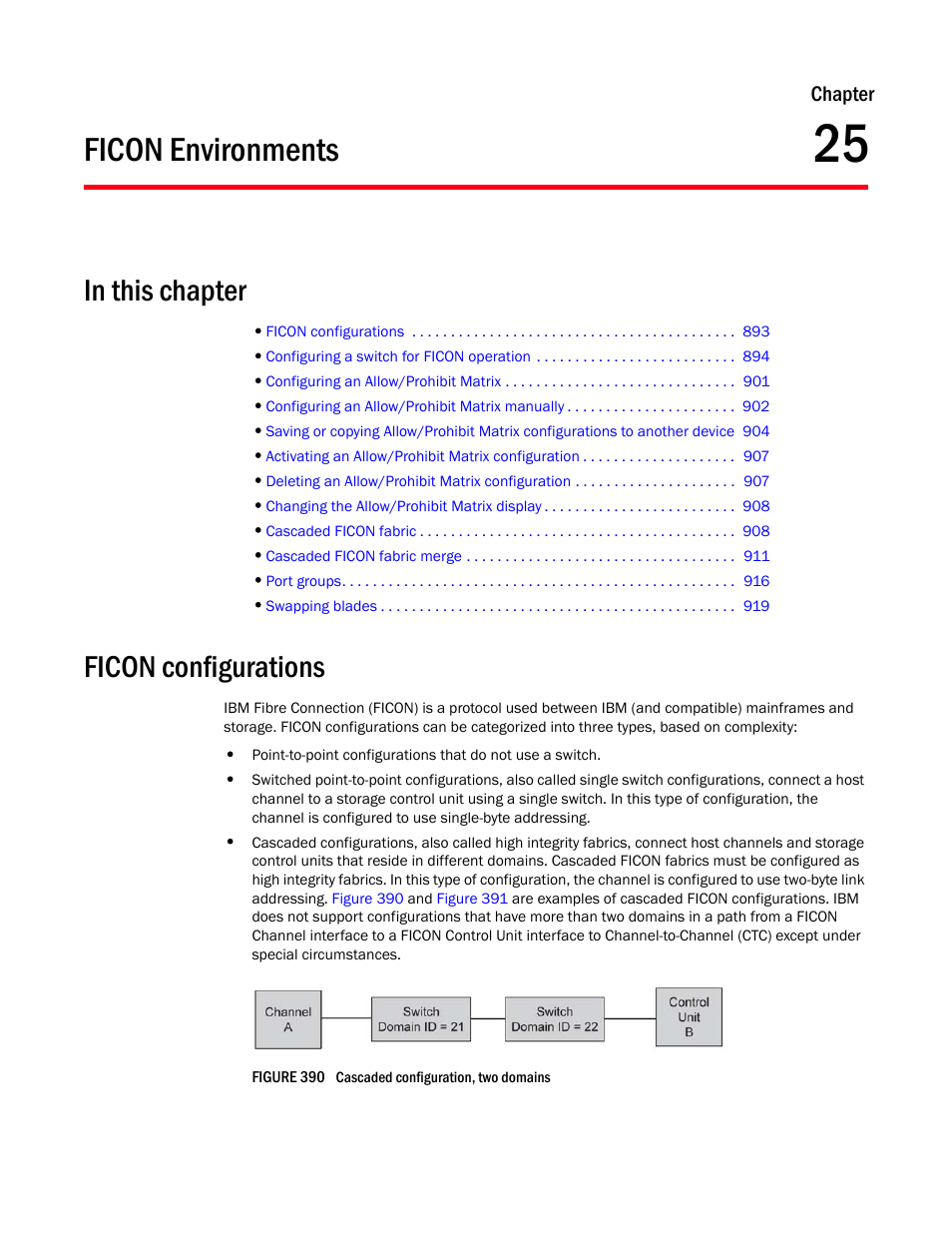 Ficon environments, Ficon configurations, Chapter 25 | Chapter 25, “ficon environments | Brocade Network Advisor SAN User Manual v12.1.0 User Manual | Page 941 / 1690