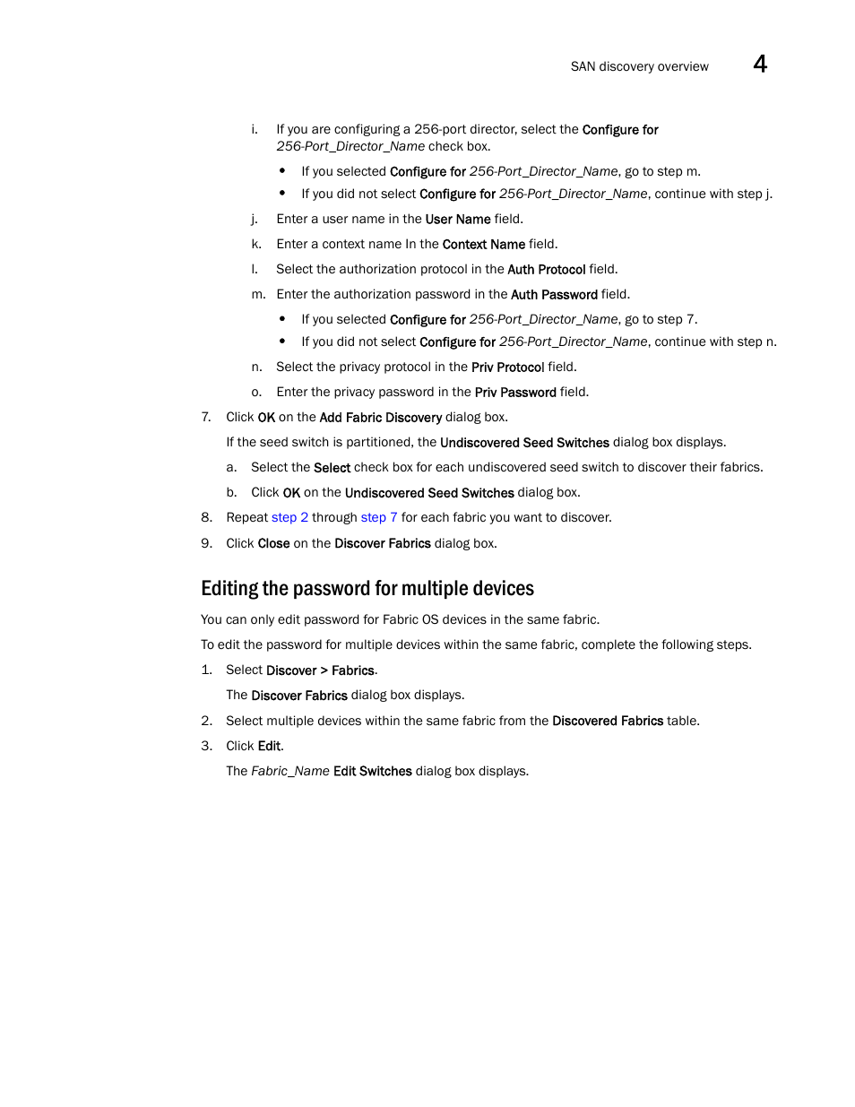 Editing the password for multiple devices | Brocade Network Advisor SAN User Manual v12.1.0 User Manual | Page 95 / 1690