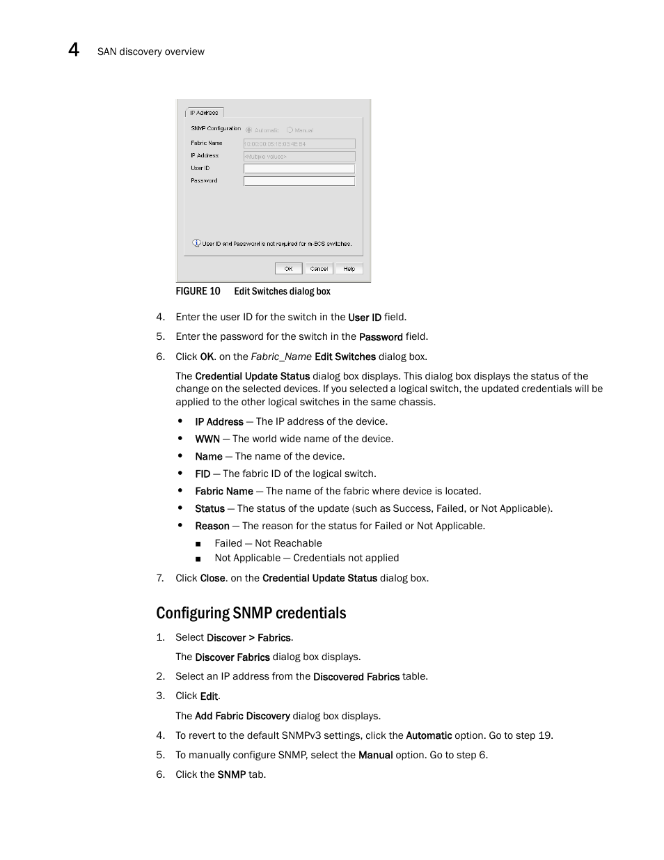 Configuring snmp credentials | Brocade Network Advisor SAN User Manual v12.1.0 User Manual | Page 96 / 1690