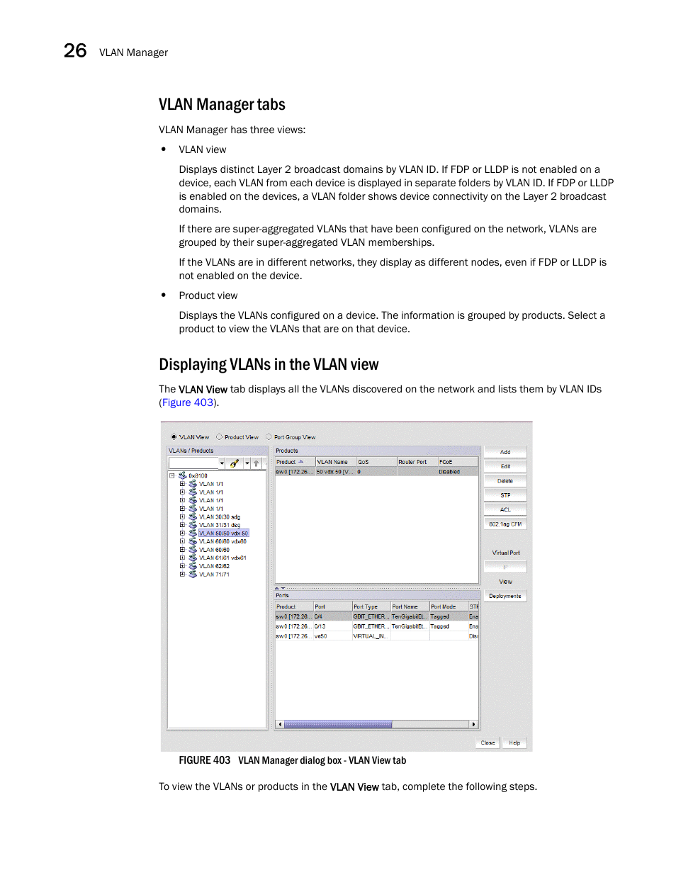 Vlan manager tabs, Displaying vlans in the vlan view | Brocade Network Advisor SAN User Manual v12.1.0 User Manual | Page 972 / 1690