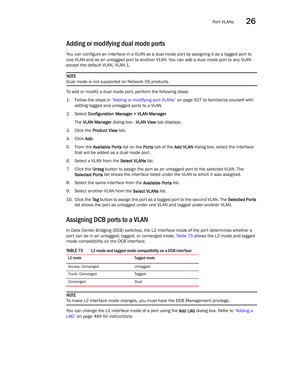 Adding or modifying dual mode ports, Assigning dcb ports to a vlan | Brocade Network Advisor SAN User Manual v12.1.0 User Manual | Page 977 / 1690