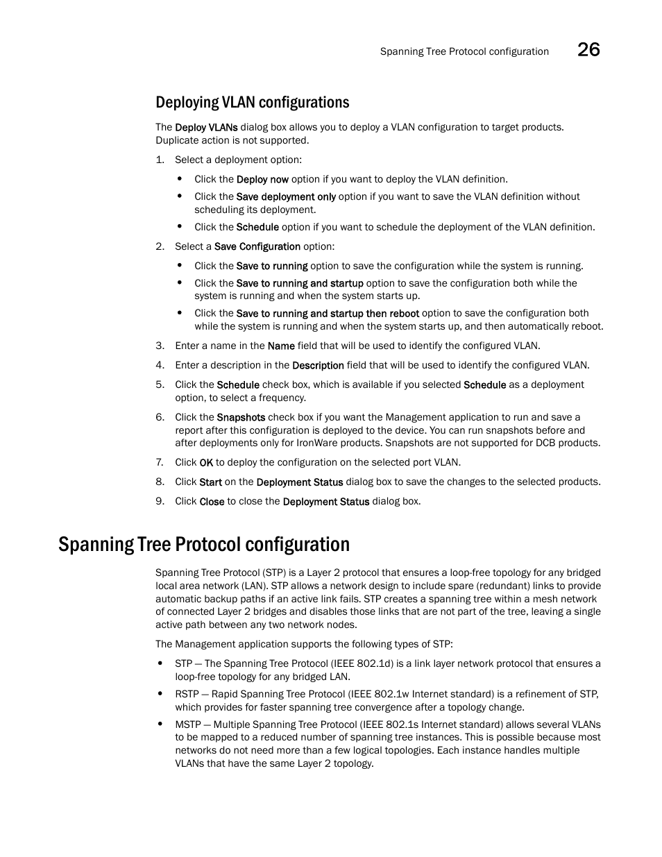 Deploying vlan configurations, Spanning tree protocol configuration | Brocade Network Advisor SAN User Manual v12.1.0 User Manual | Page 981 / 1690
