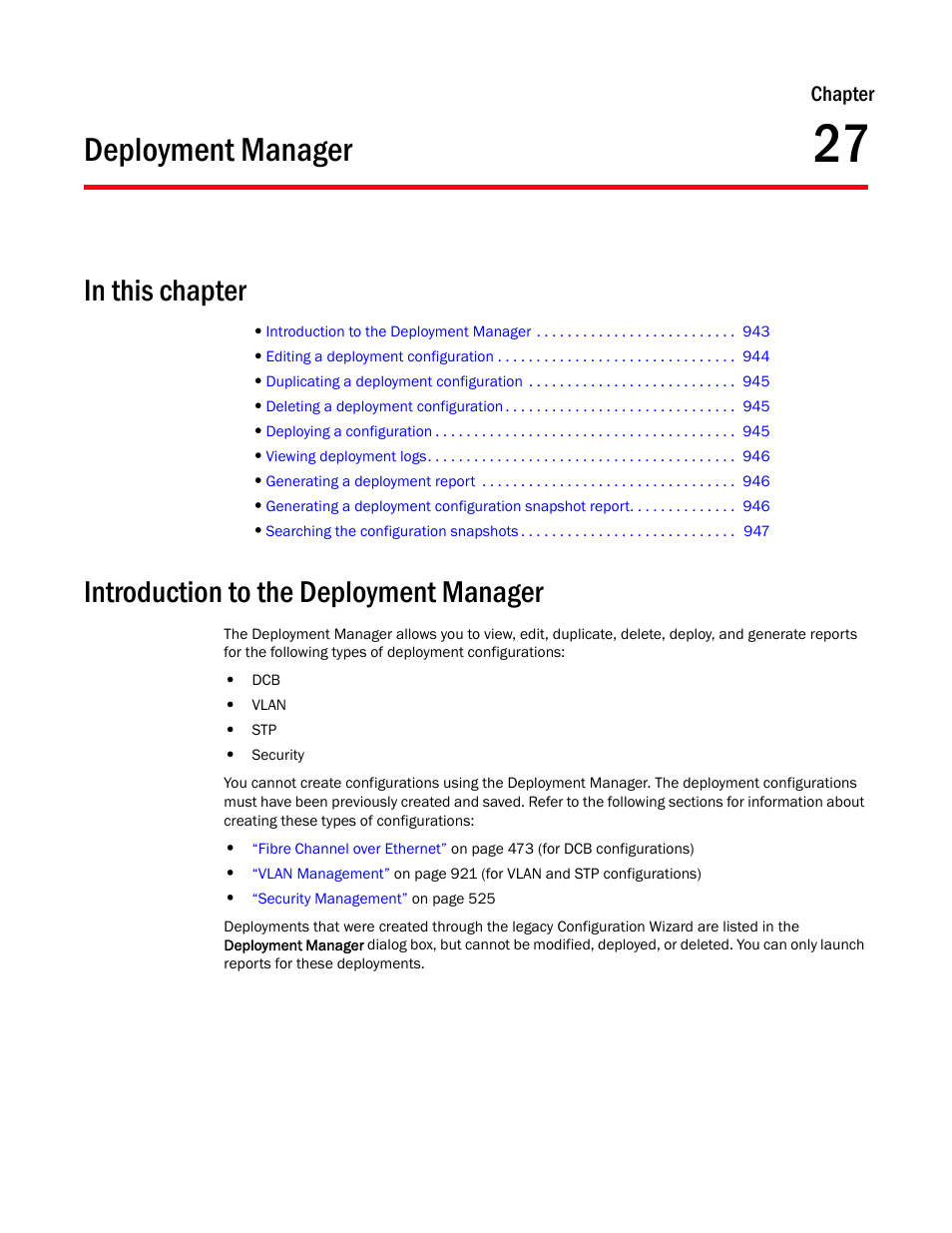 Deployment manager, Introduction to the deployment manager, Chapter 27 | Chapter 27, “deployment manager | Brocade Network Advisor SAN User Manual v12.1.0 User Manual | Page 991 / 1690