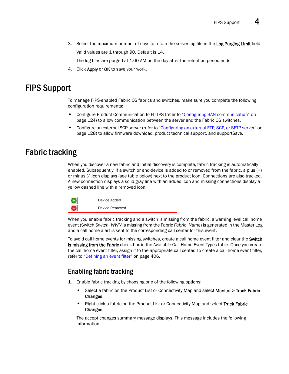 Fips support, Fabric tracking, Enabling fabric tracking | Brocade Network Advisor SAN User Manual v12.3.0 User Manual | Page 185 / 1940