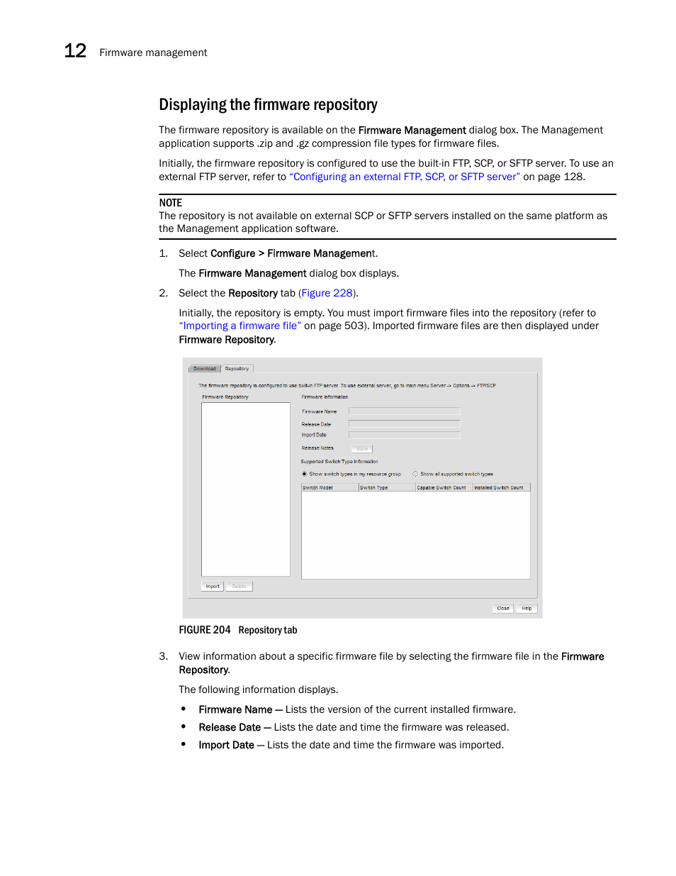 Displaying the firmware repository | Brocade Network Advisor SAN User Manual v12.3.0 User Manual | Page 554 / 1940