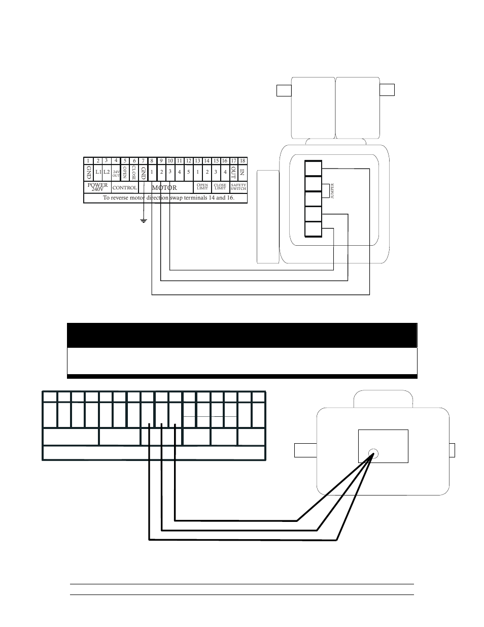 Warning, Motor controller, 6 connecting controller to three-phase motor | Lock motor, Limit switch box | Hired-Hand RollSeal Rollup Curtains: RollSeal Motor Controls User Manual | Page 8 / 16