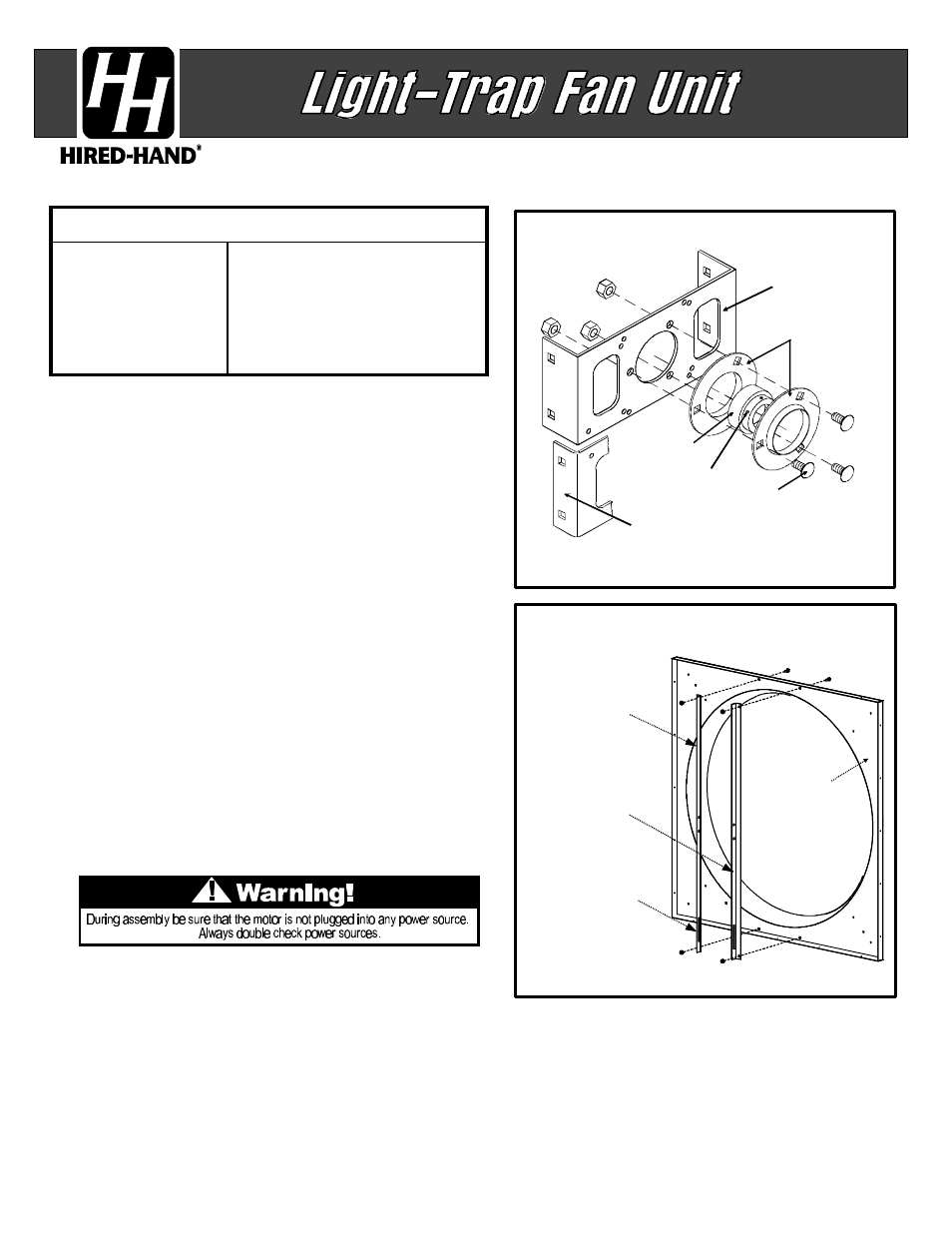 Hired-Hand Light Traps: Light Trap Fan Unassembled User Manual | 4 pages