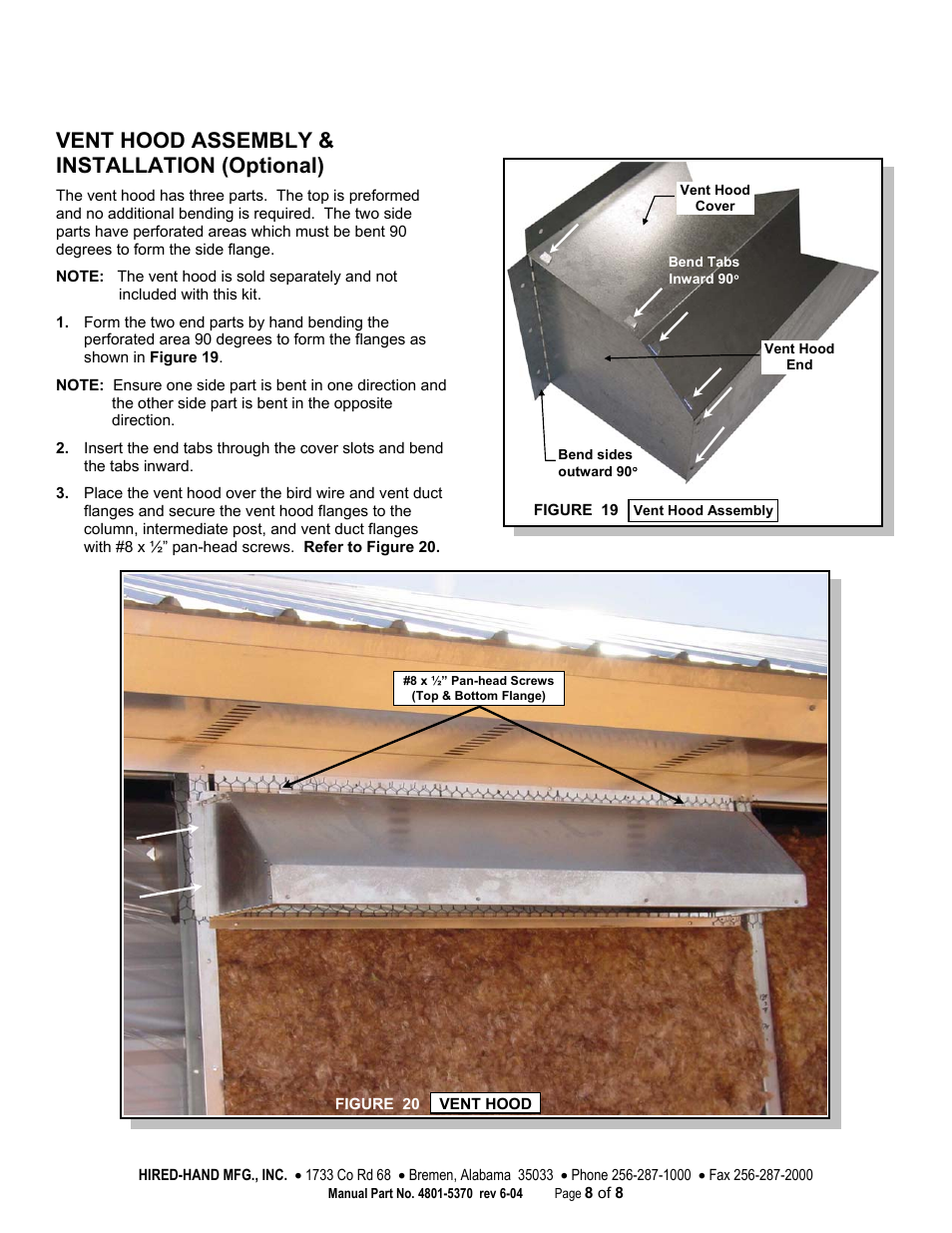 Vent hood assembly & installation (optional) | Hired-Hand Baffles, Vents, & Inlets: Vent Kit for Generation Structures User Manual | Page 8 / 8