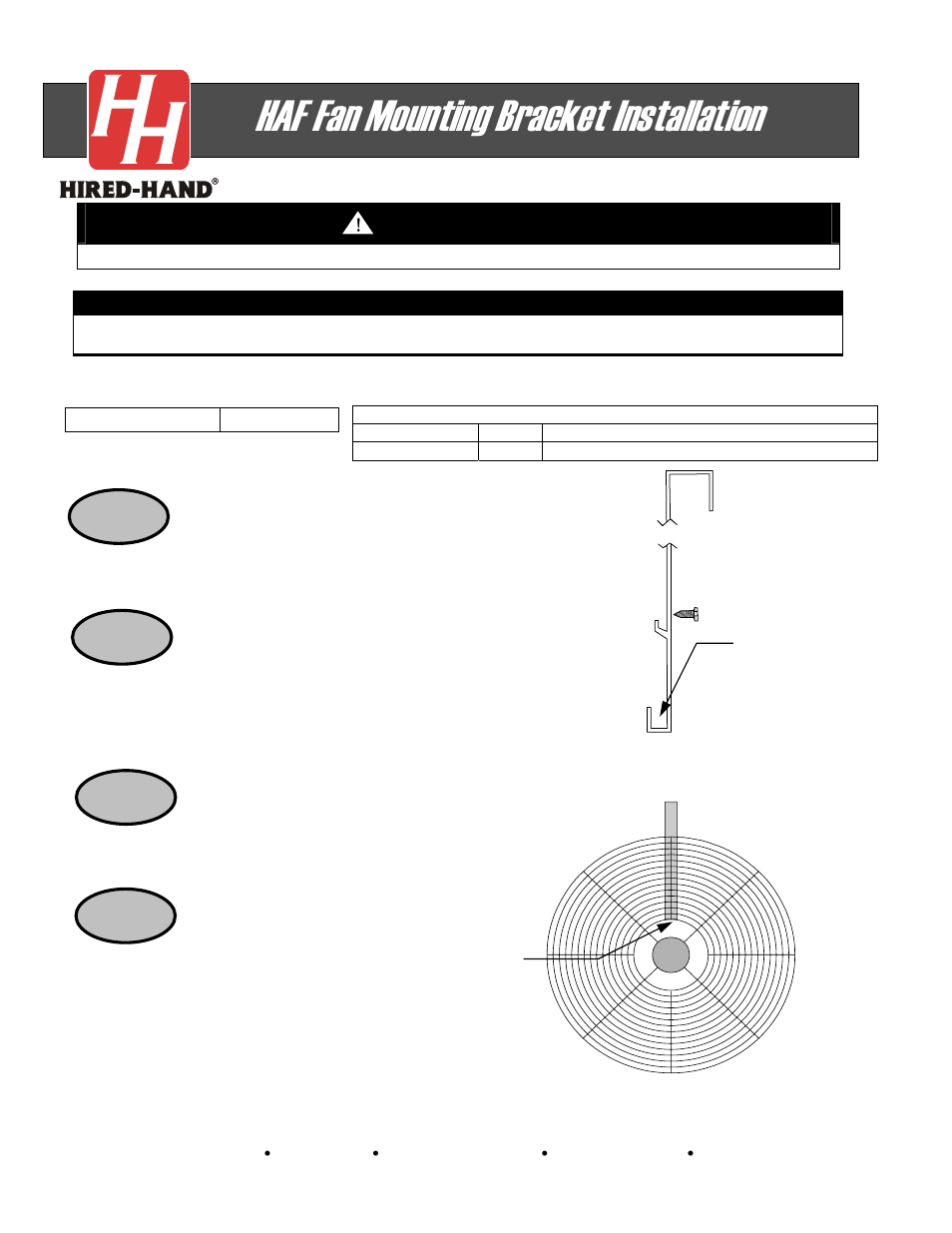 Hired-Hand Circulation and Stir Fans: HAF Fan Mounting Bracket Installation User Manual | 2 pages