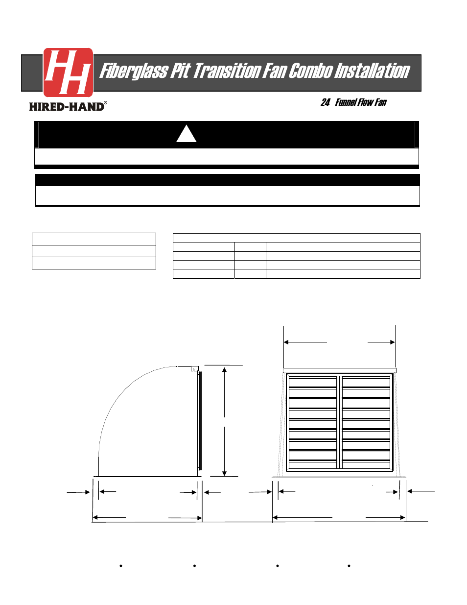 Hired-Hand Funnel Flow Fans: Fiberglass Pit Transition Fan Combo Installation (24 Funnel Flow Fan) User Manual | 2 pages