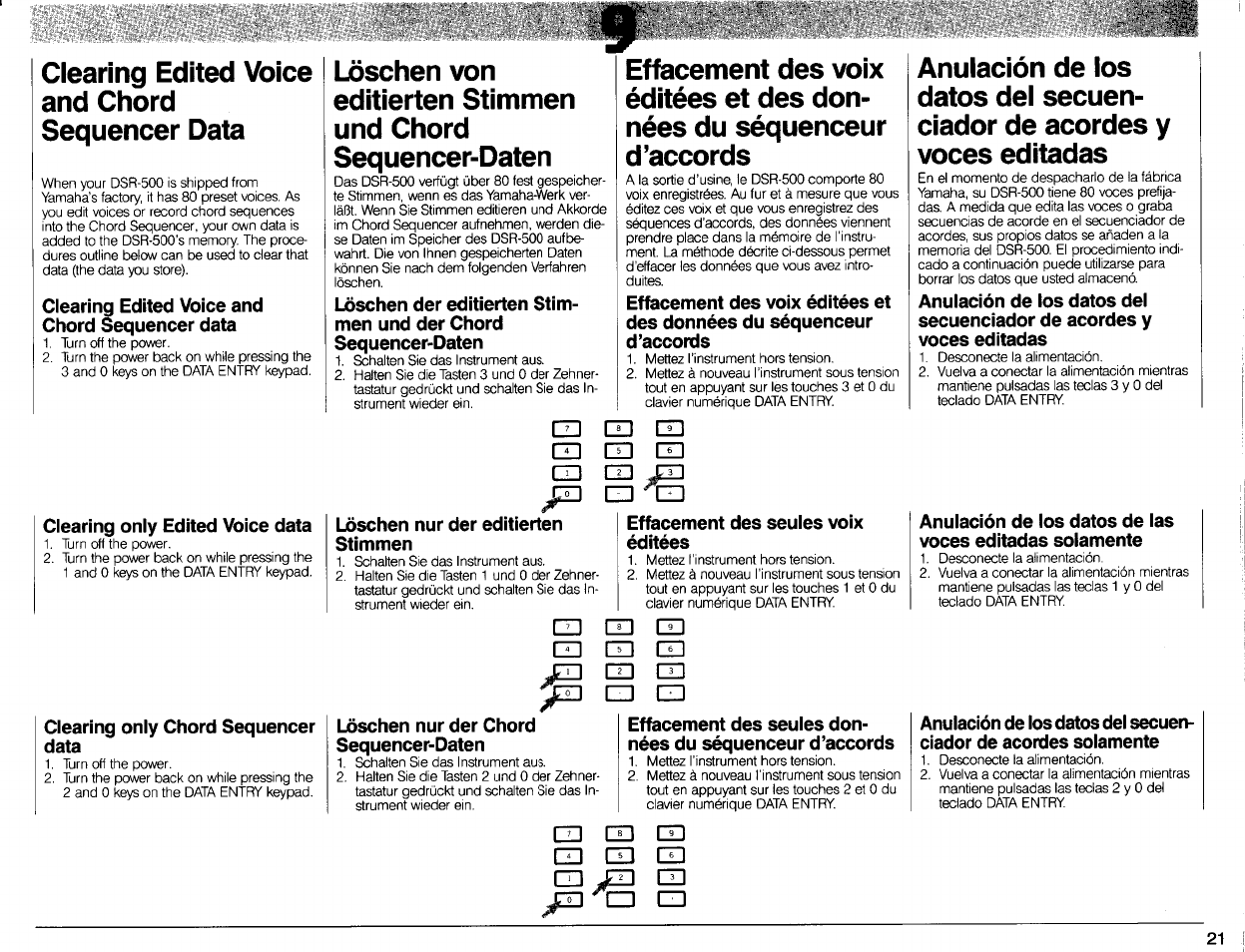 Clearing edited voice and chord sequencer data, Cd jz3, Cd cd | Cd cd cd jd cd, Cd cd cd cd cd cd, Cd cd cd cd cd cd cd sd cd id | Yamaha DSR-500 User Manual | Page 23 / 32