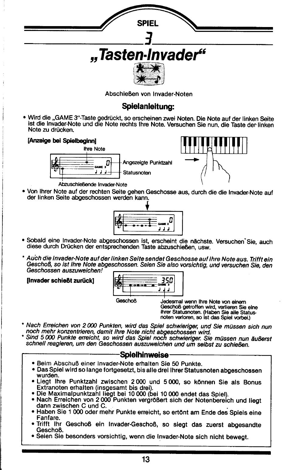 Spielanleitung, Splelhinwelse | Yamaha HS-501 User Manual | Page 7 / 12