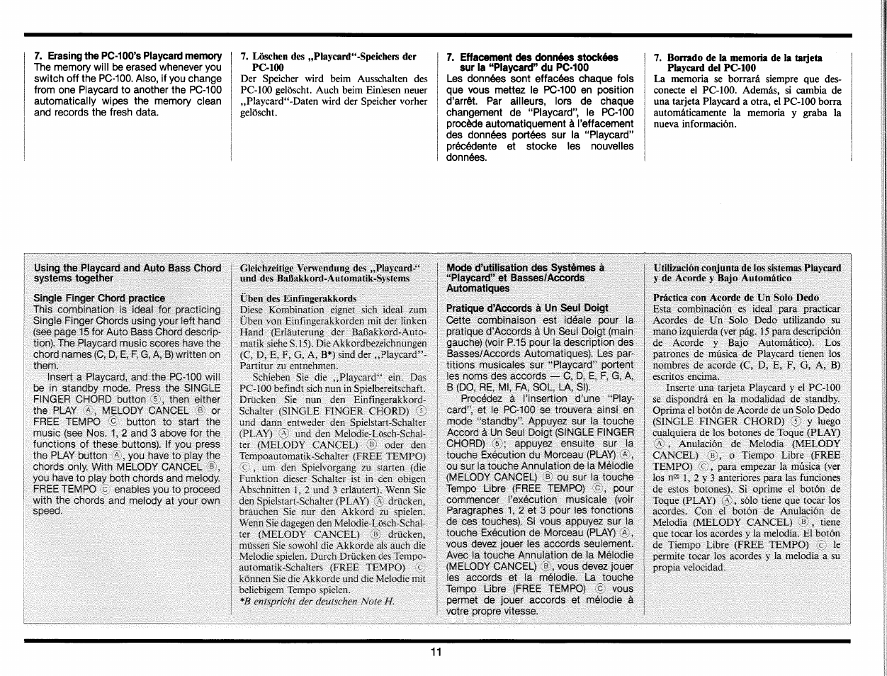 Erasing the pc-100’s playcard memory | Yamaha PC-100 User Manual | Page 13 / 28