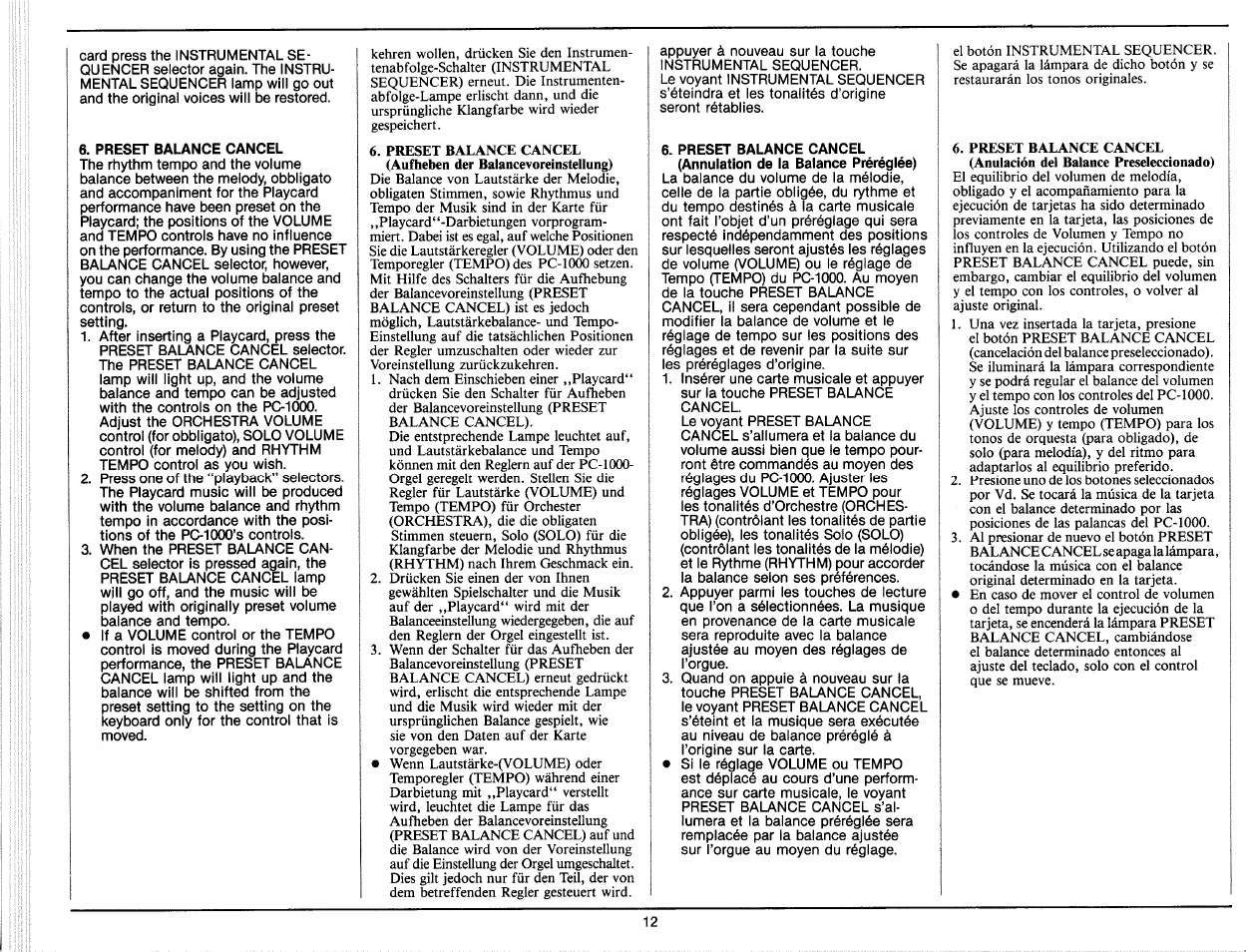 Preset balance cancel | Yamaha PC-1000 User Manual | Page 14 / 35