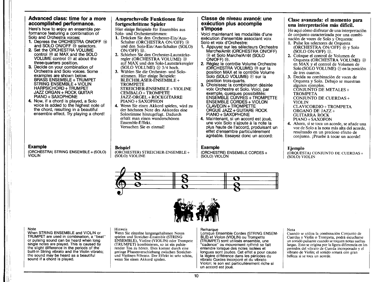 Example, Anspruchsvolle funktionen für, Fortgeschrittene spieler | Exemple | Yamaha PS-35 User Manual | Page 12 / 36