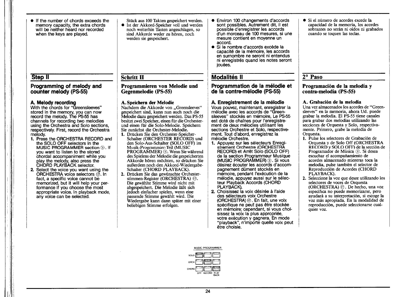 A. melody recording, A. enregistrement de la mélodie, 2® paso | Yamaha PS-35 User Manual | Page 26 / 36