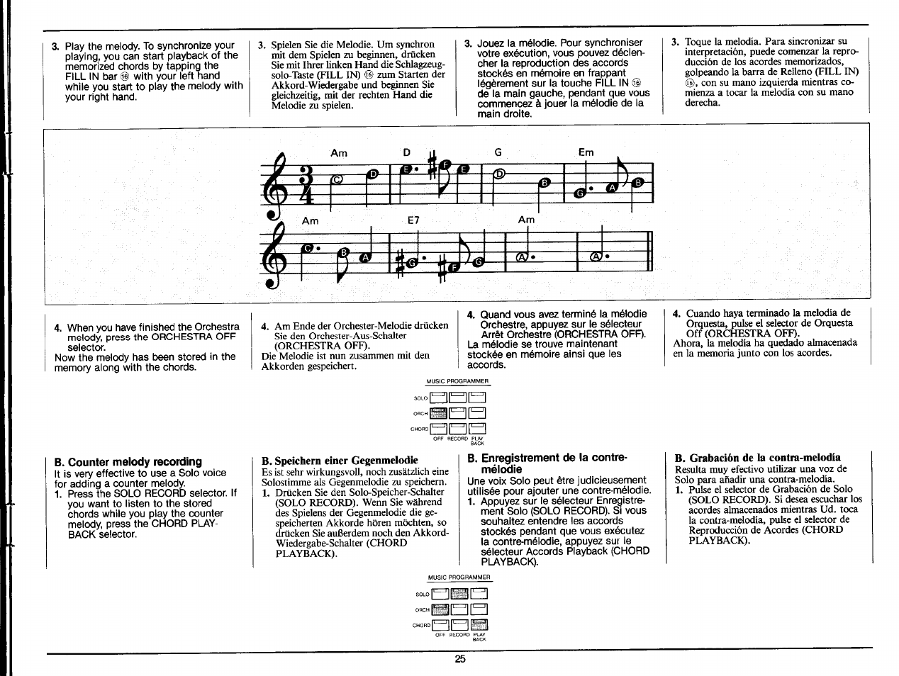 B. counter melody recording, B. enregistrement de la contre- mélcâie | Yamaha PS-35 User Manual | Page 27 / 36