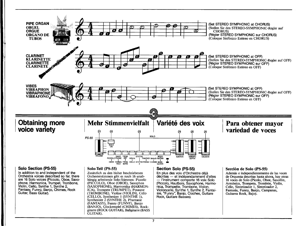 Solo-teil (ps-55), Sección de solo (ps-55) | Yamaha PS-35 User Manual | Page 9 / 36