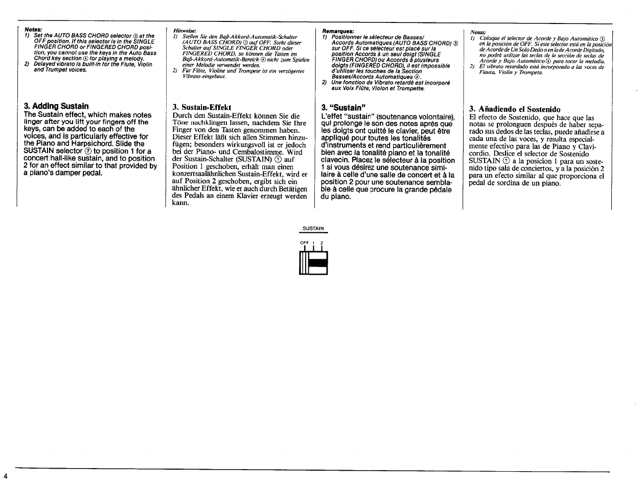 Adding sustain, “sustain | Yamaha PSR-15 User Manual | Page 6 / 16