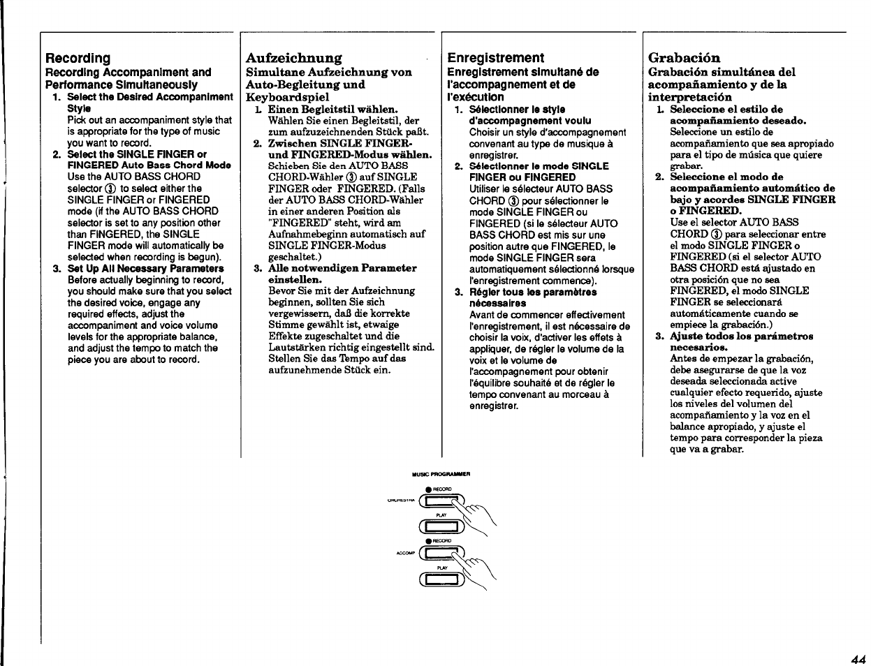 Recording, Aufzeichnung, Grabación | Yamaha PSR-2500 User Manual | Page 45 / 68