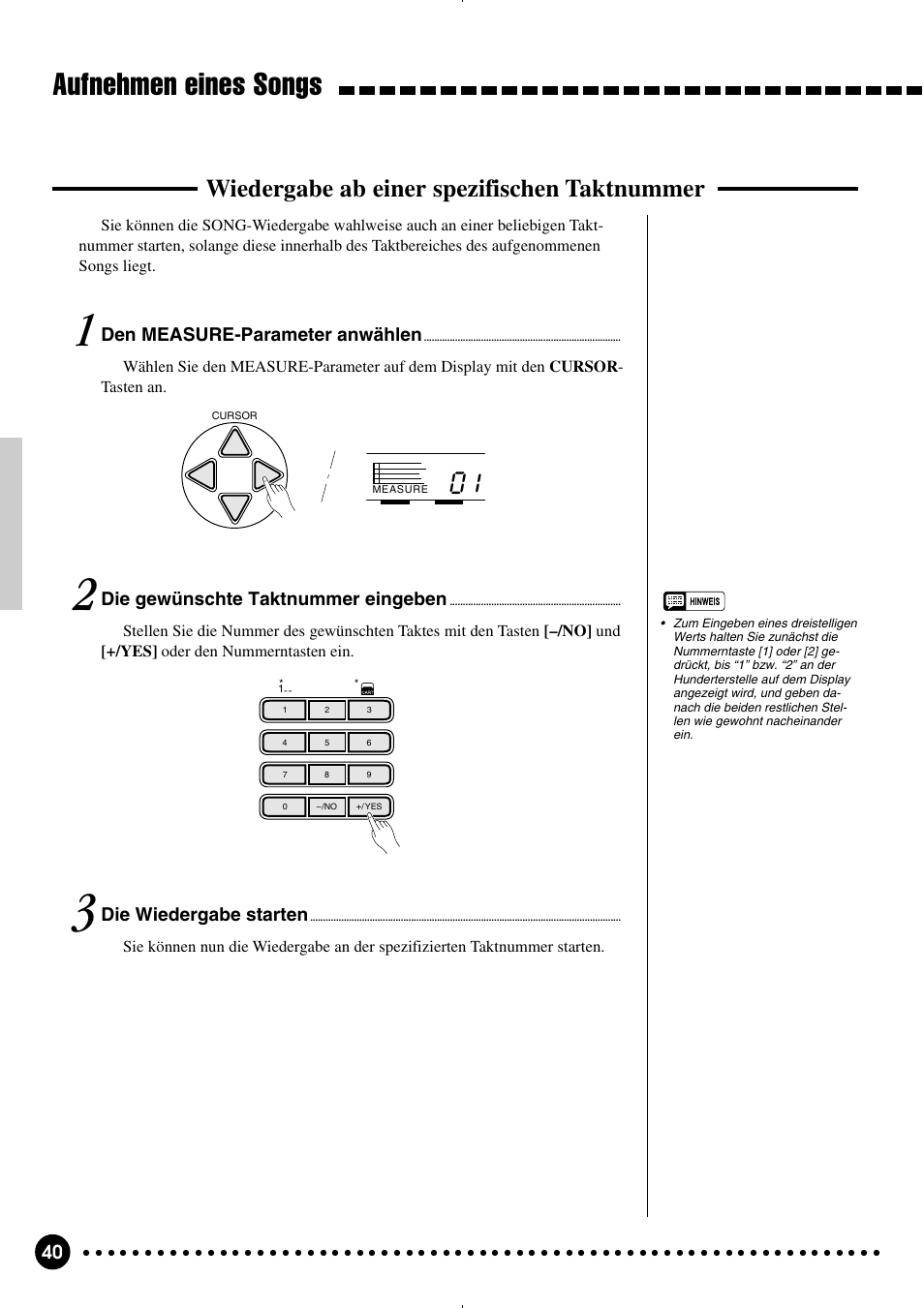 Aufnehmen eines songs, Wiedergabe ab einer spezifischen taktnummer | Yamaha PSR-320 User Manual | Page 42 / 75