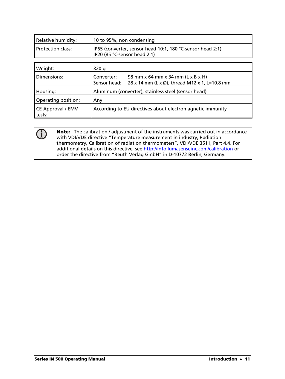 LumaSense Technologies IN 520 User Manual | Page 11 / 38