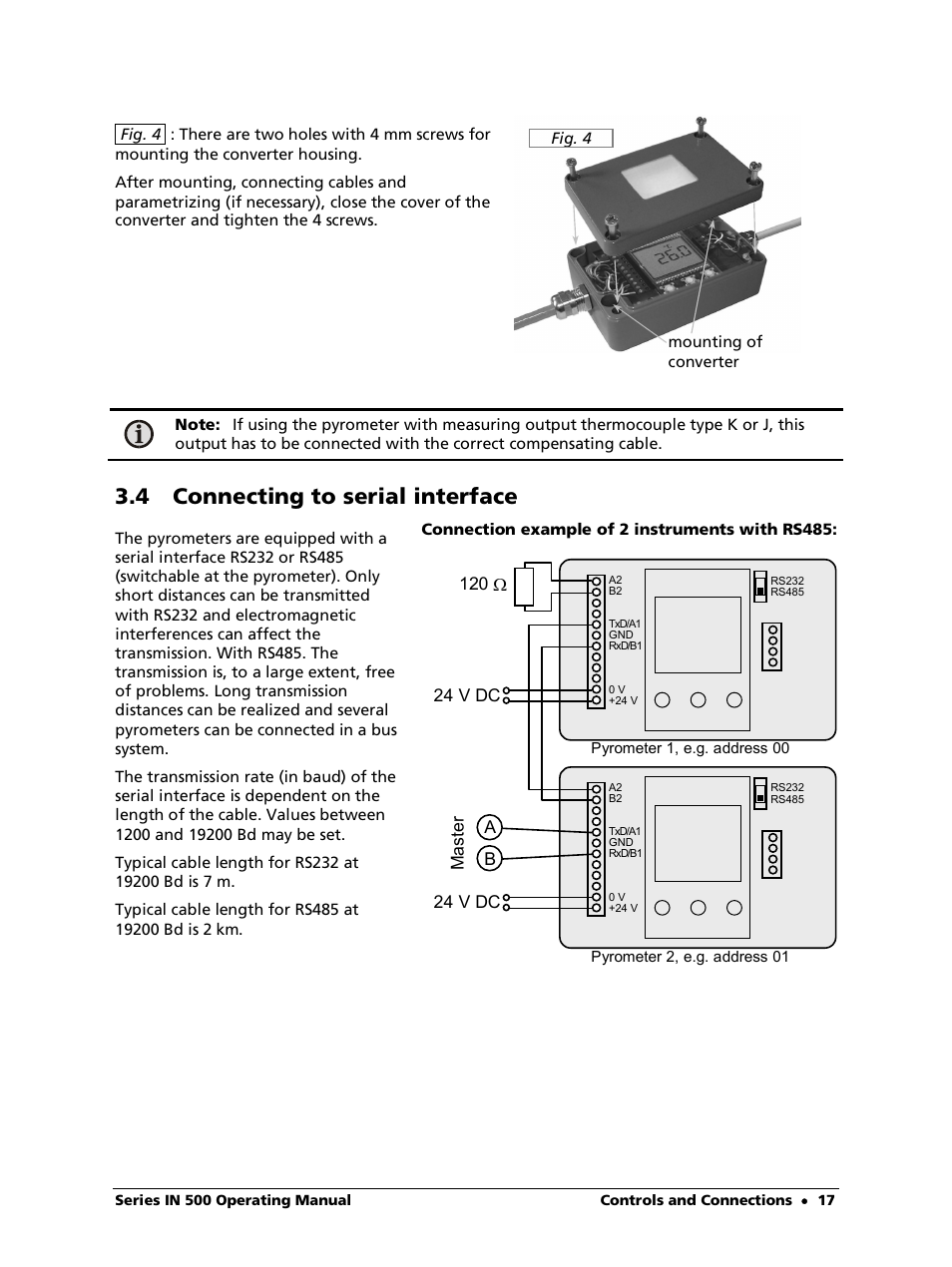 4 connecting to serial interface | LumaSense Technologies IN 520 User Manual | Page 17 / 38