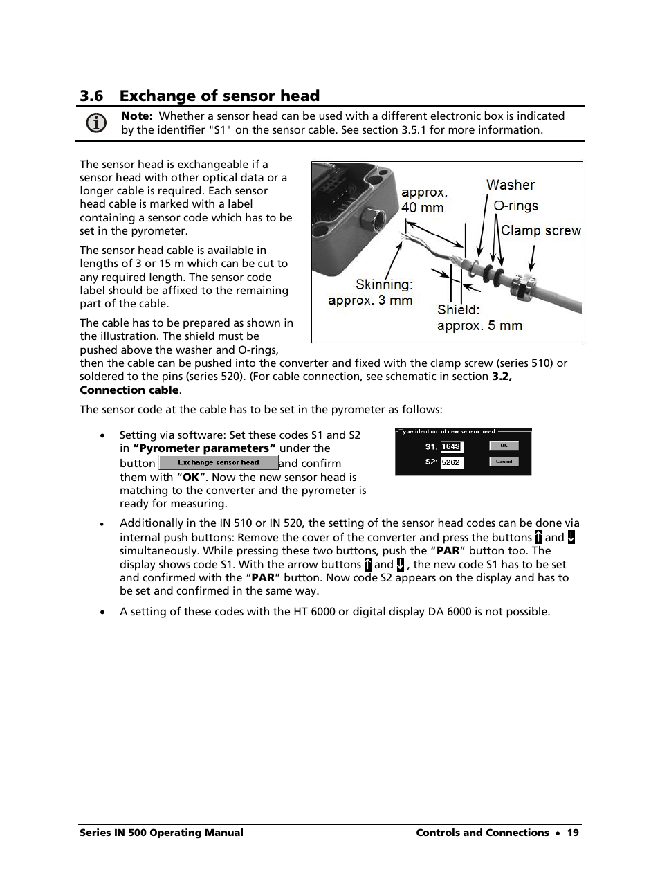 6 exchange of sensor head | LumaSense Technologies IN 520 User Manual | Page 19 / 38
