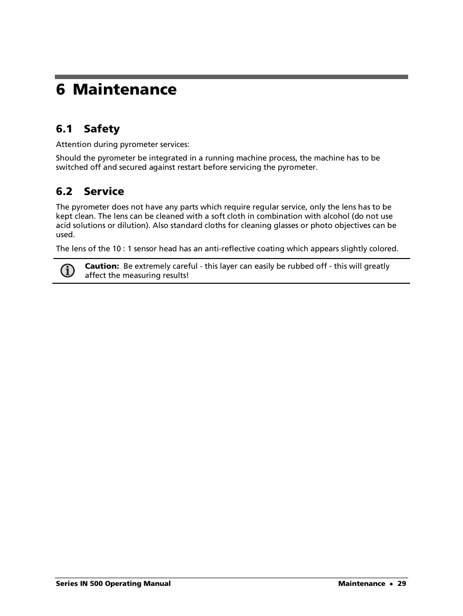 6 maintenance, 1 safety, 2 service | LumaSense Technologies IN 520 User Manual | Page 29 / 38