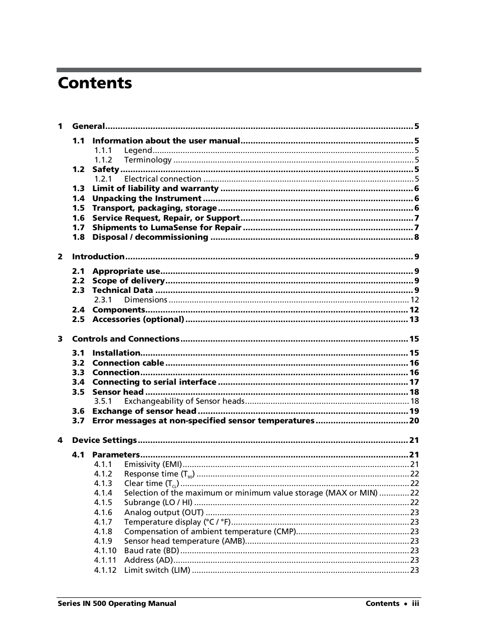 LumaSense Technologies IN 520 User Manual | Page 3 / 38