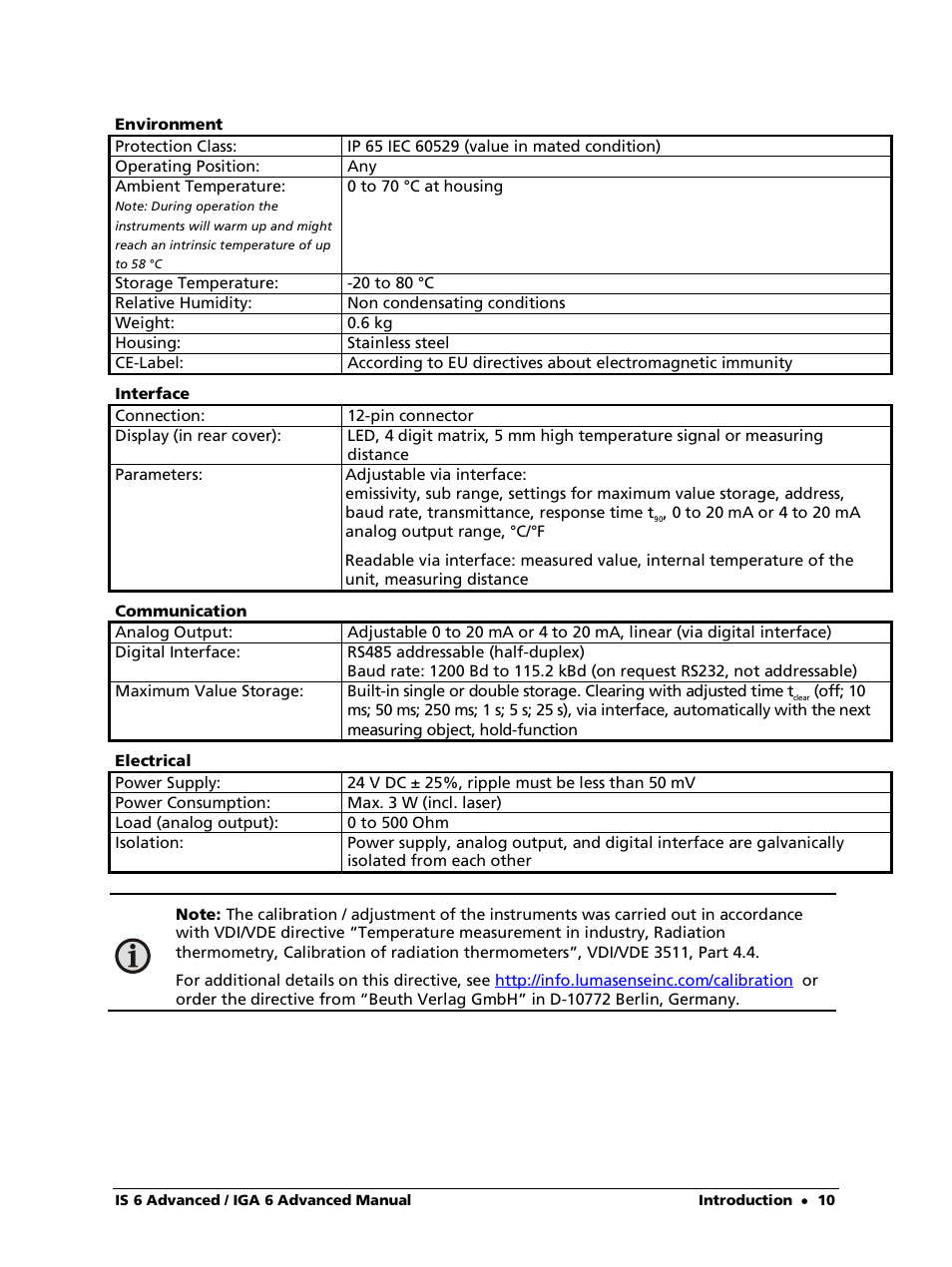 LumaSense Technologies IS 6 Advanced User Manual | Page 10 / 44