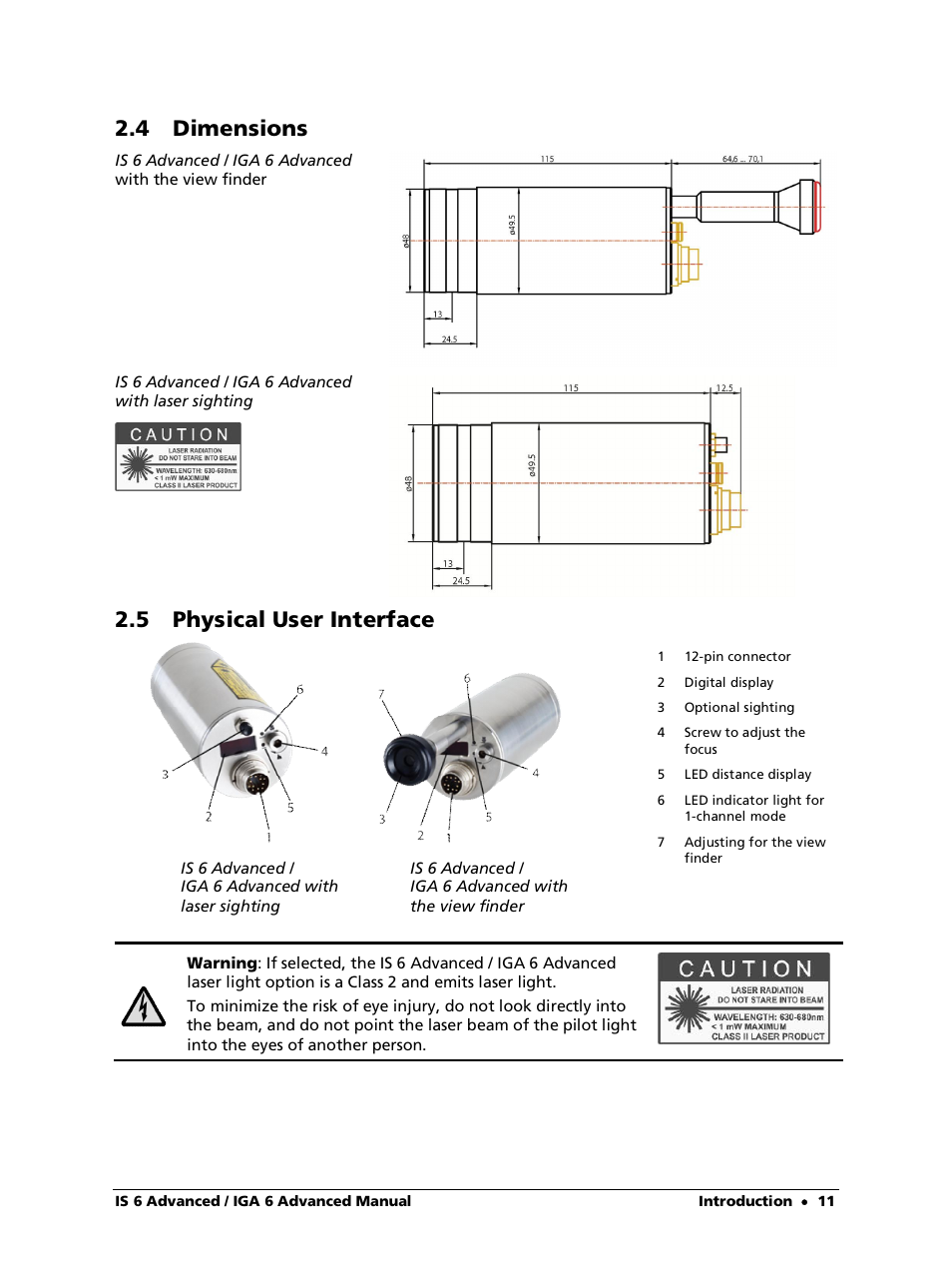 4 dimensions, 5 physical user interface | LumaSense Technologies IS 6 Advanced User Manual | Page 11 / 44