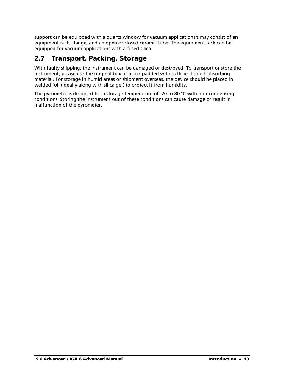 7 transport, packing, storage | LumaSense Technologies IS 6 Advanced User Manual | Page 13 / 44