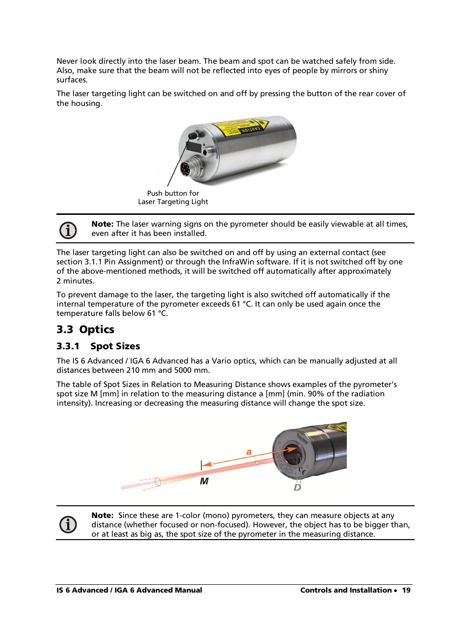 3 optics, 1 spot sizes | LumaSense Technologies IS 6 Advanced User Manual | Page 19 / 44
