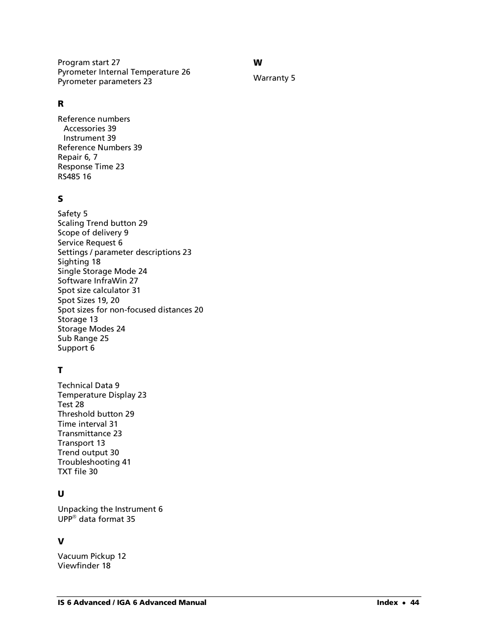 LumaSense Technologies IS 6 Advanced User Manual | Page 44 / 44