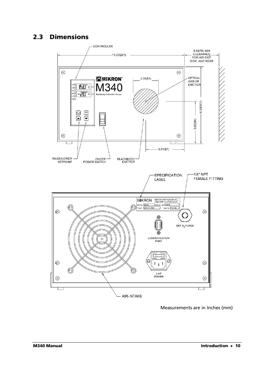 3 dimensions | LumaSense Technologies M340 User Manual | Page 10 / 30