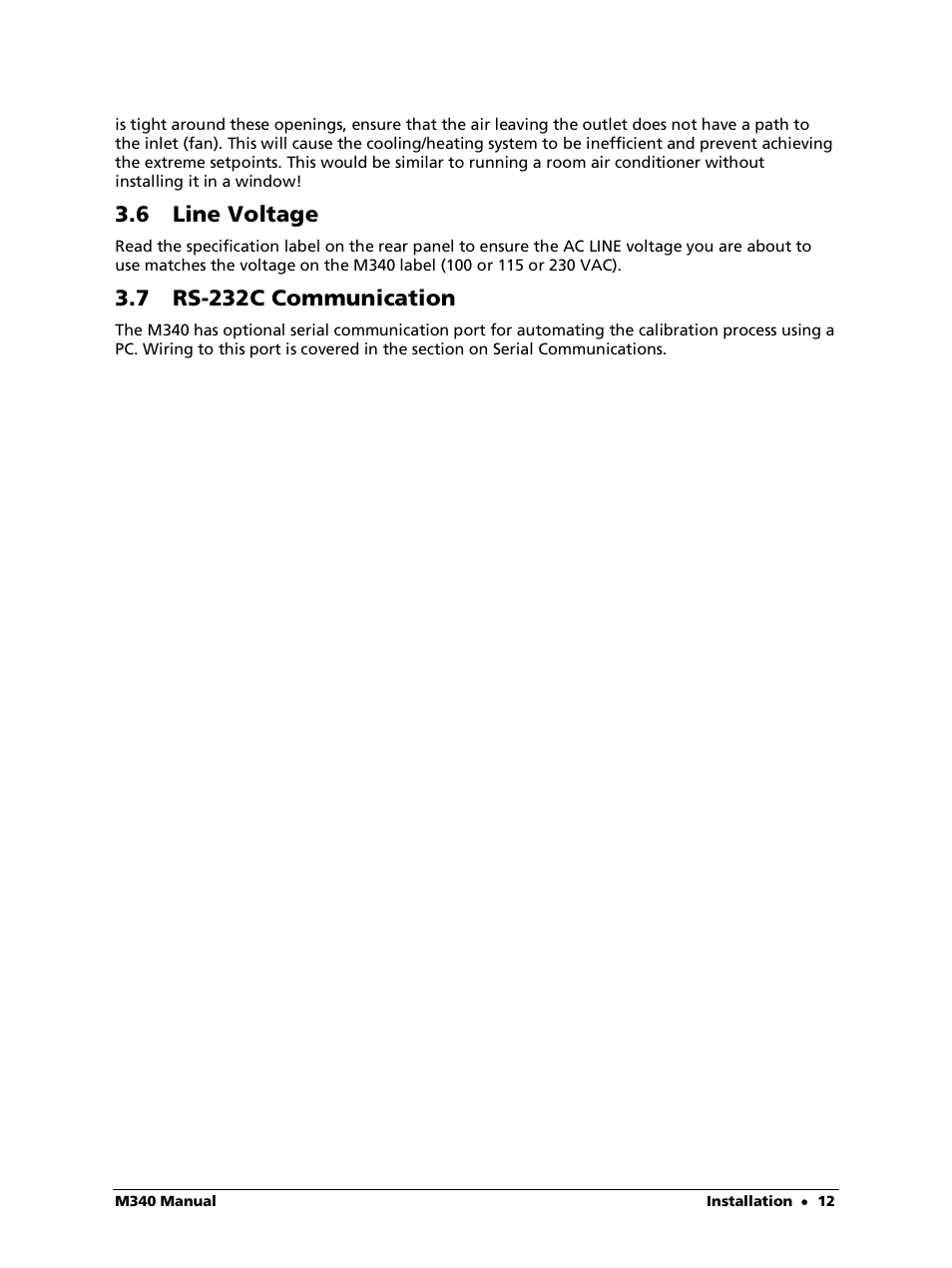 6 line voltage, 7 rs-232c communication | LumaSense Technologies M340 User Manual | Page 12 / 30